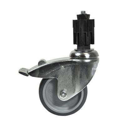 Schwenkrad silber mit Bremse inkl. Expander Ø 75 mm 40 x 40 mm für Stahlrohr quadratisch